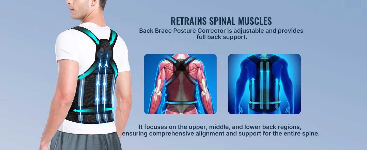 Back Brace Posture Corrector for Men & Women - Full Back Support for Neck, Shoulder, Spine Pain Relief - Scoliosis Treatment