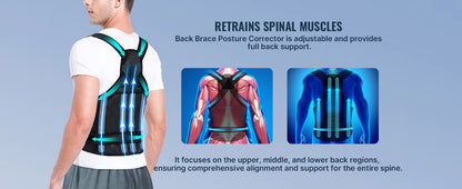 Back Brace Posture Corrector for Men & Women - Full Back Support for Neck, Shoulder, Spine Pain Relief - Scoliosis Treatment