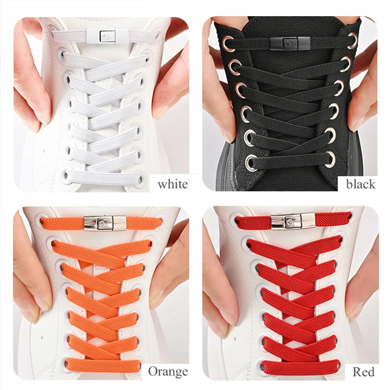 8mm No Tie Shoe Laces – Press Lock Elastic Shoelaces for Kids & Adults, Widened Flat No-Tie Sneakers Laces
