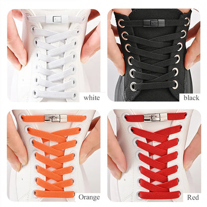 8mm No Tie Shoe Laces – Press Lock Elastic Shoelaces for Kids & Adults, Widened Flat No-Tie Sneakers Laces