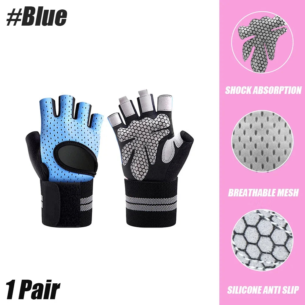 Half Finger Gym Fitness Gloves with Wrist Wrap Support (1 Pair)