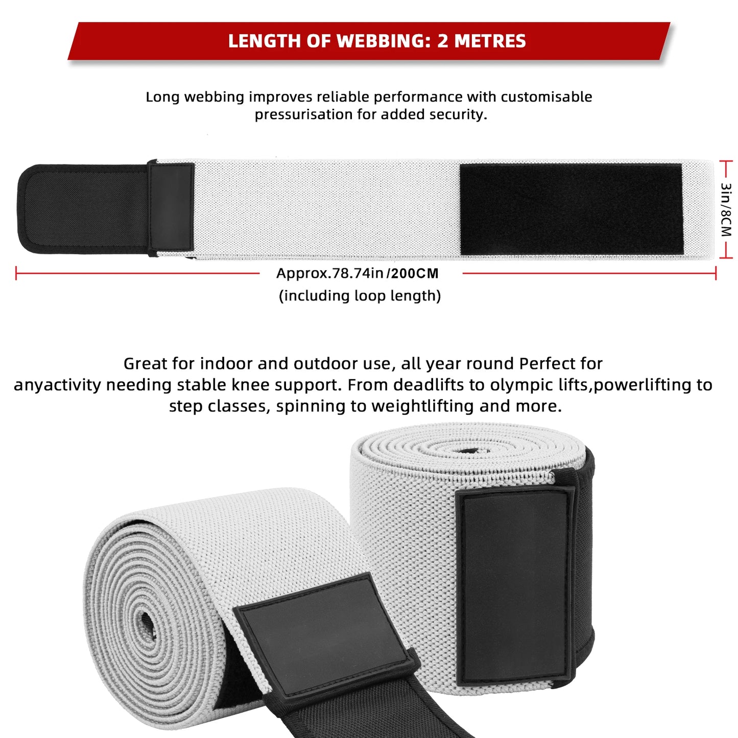 Knee Wraps for Squatting & Powerlifting – Support Bands for CrossFit, Weightlifting & Deadlifts