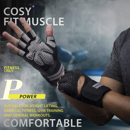 Half Finger Gym Fitness Gloves with Wrist Wrap Support (1 Pair)