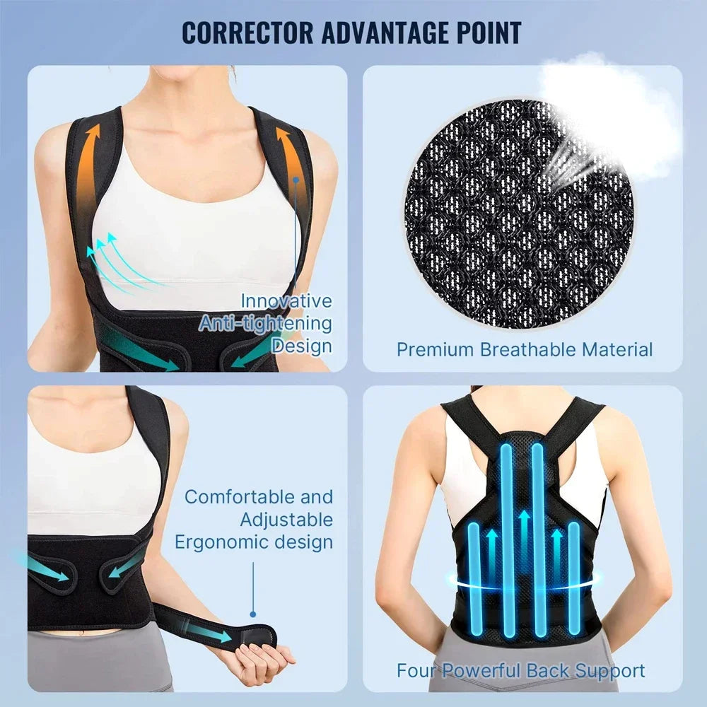 Back Brace Posture Corrector for Men & Women - Full Back Support for Neck, Shoulder, Spine Pain Relief - Scoliosis Treatment