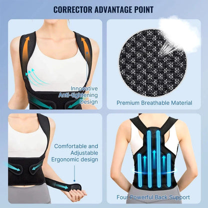 Back Brace Posture Corrector for Men & Women - Full Back Support for Neck, Shoulder, Spine Pain Relief - Scoliosis Treatment