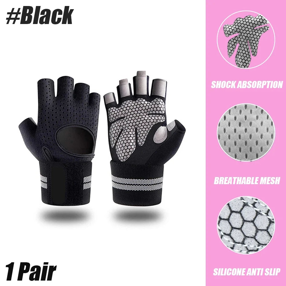 Half Finger Gym Fitness Gloves with Wrist Wrap Support (1 Pair)