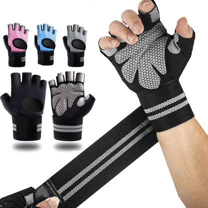 Half Finger Gym Fitness Gloves with Wrist Wrap Support (1 Pair)