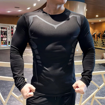 Men's Compression Running Shirt - Long Sleeve Fitness Shirt, Dry Fit Sportswear for Gym, Training & Jogging