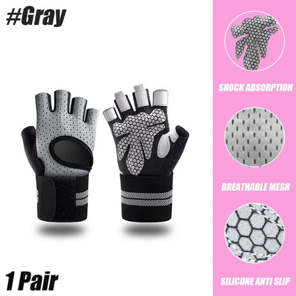 Half Finger Gym Fitness Gloves with Wrist Wrap Support (1 Pair)