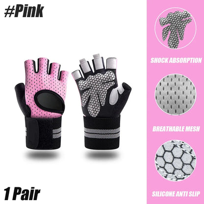 Half Finger Gym Fitness Gloves with Wrist Wrap Support (1 Pair)