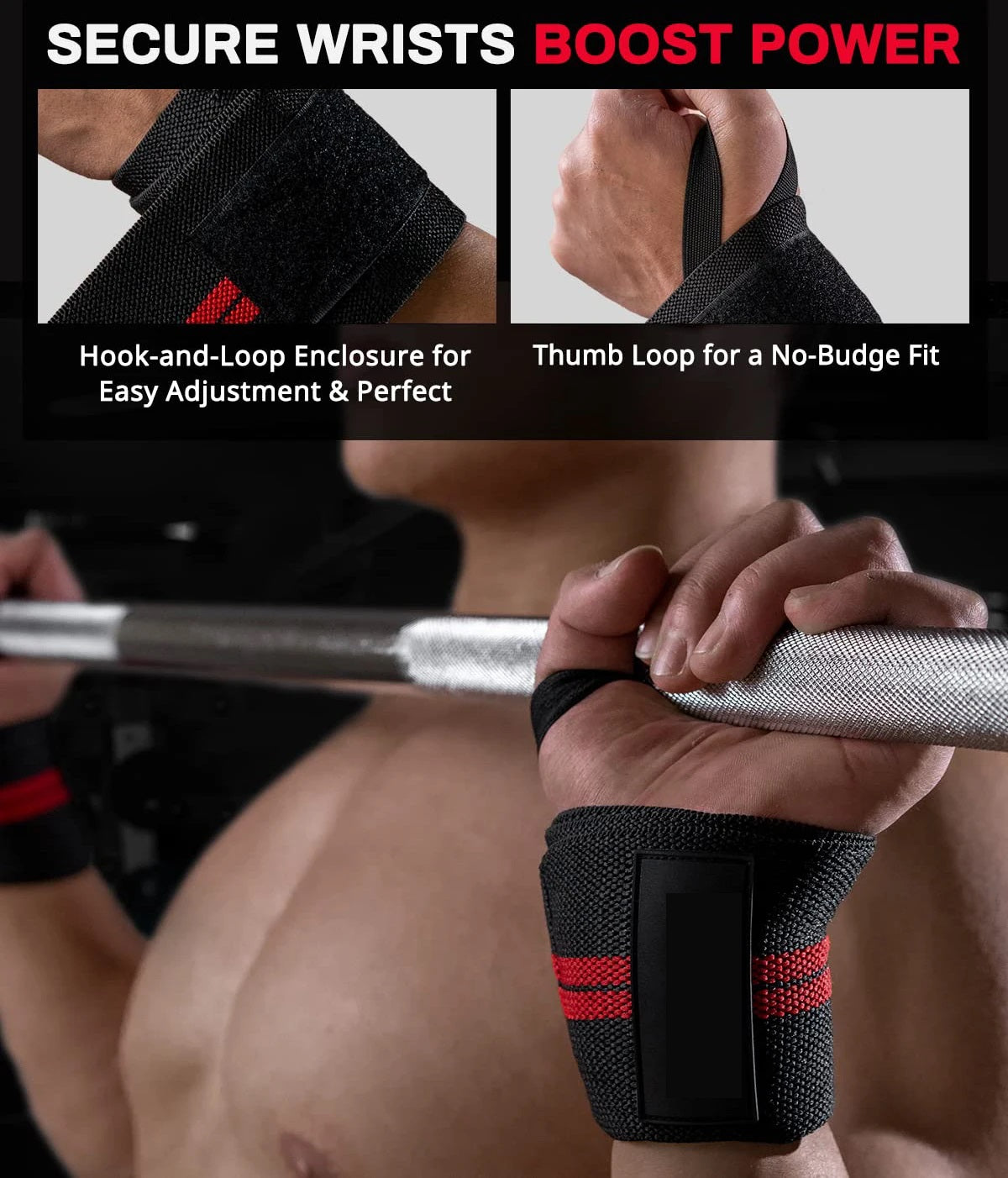Wrist Support Brace - 1 Pair Extra Strength Weight Lifting Wrist Wraps for Gym & Fitness Training