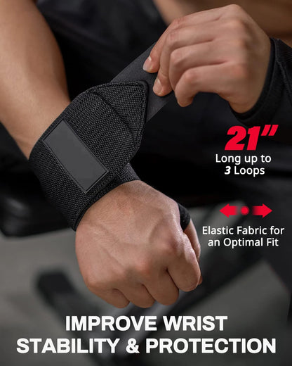 Wrist Support Brace - 1 Pair Extra Strength Weight Lifting Wrist Wraps for Gym & Fitness Training